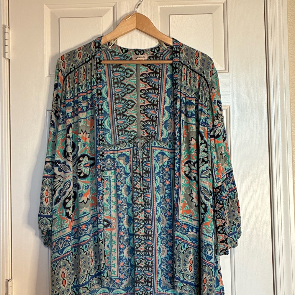 Vibrant Blue and Orange Women's Kimono